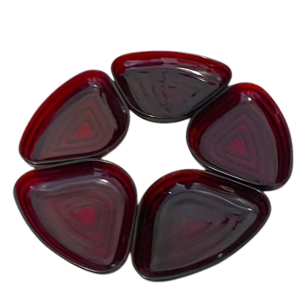 Vintage Anchor Hocking Royal Ruby Triangular Relish Glass Dishes
